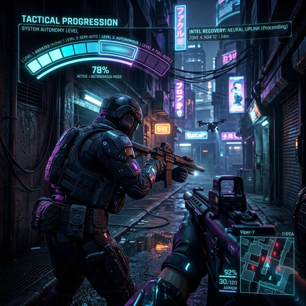 A tactical progression HUD showing the clear transition milestones required to achieve full system autonomy safely.