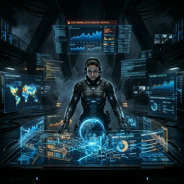 The Observation Phase: AI-powered command center scanning the digital battlefield in real-time — sentiment, competitors, user friction, all at a glance.